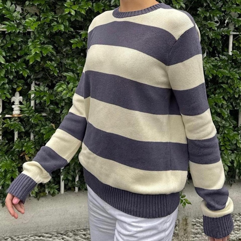 Brandy Melville Navy and Tan striped sweater
